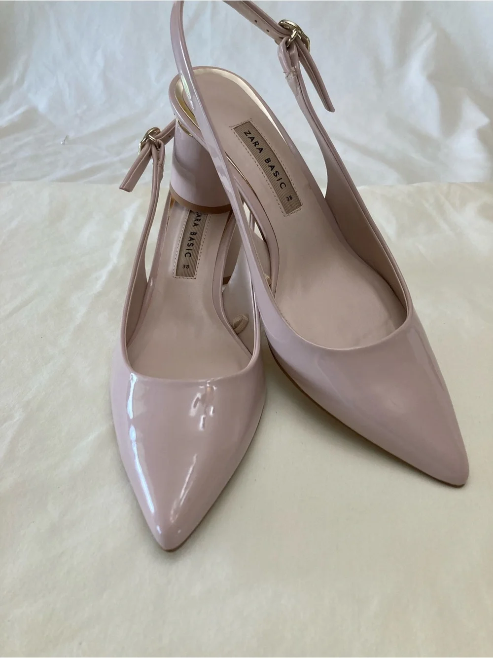 Zara Basic Pale Pink Patent Slingback Pointed Toe Heels US 7.5